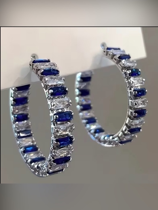 Jewelry - Blue and Clear Crystal Hoop Earrings